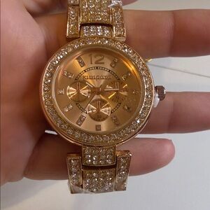 Elegant Gold Watch with Crystal Accents- strap does not unlock